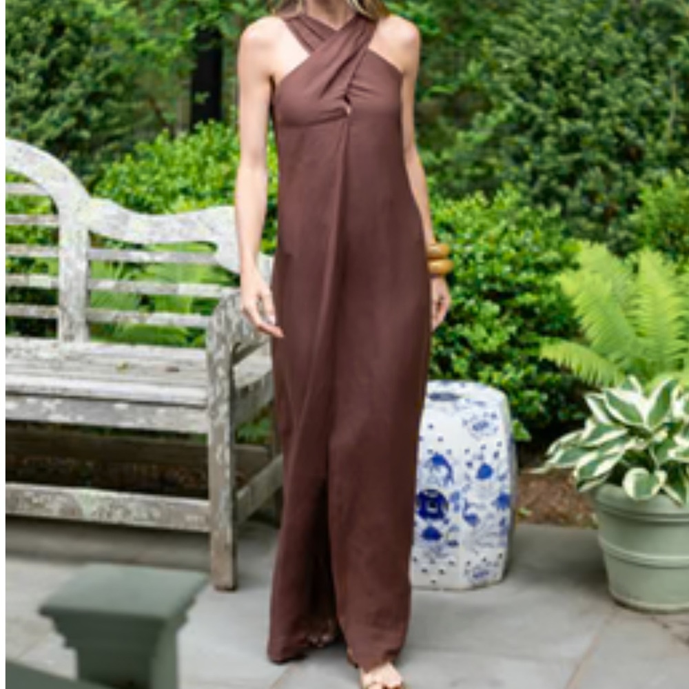 Julia Amory Camille Dress Linen, Cocoa, Sz XS